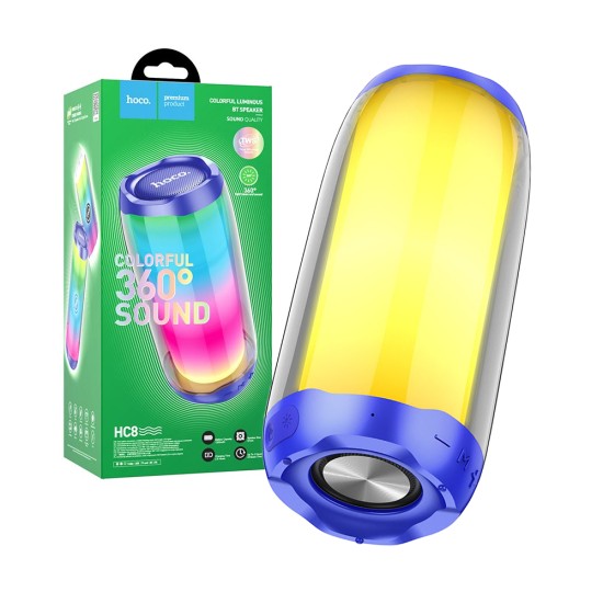 Hoco 360° Luminous Wireless Speaker HC8 Pulsating with AUX/FM/USB BT 1800mAh Blue Hoco 360° Luminous Wireless Speaker HC8 Pulsating with AUX/FM/USB BT 1800mAh Blue